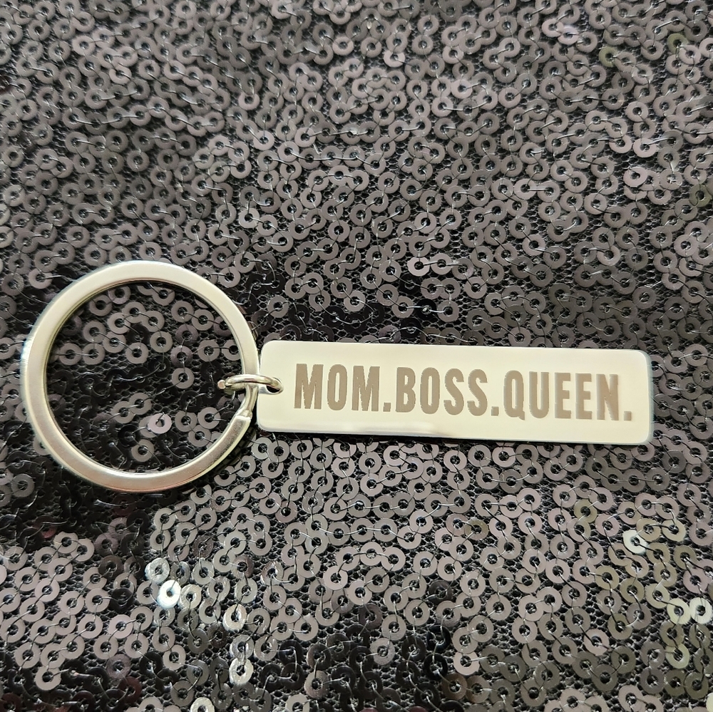Silvertone Mom Tag Keychain